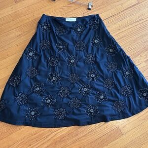 Saks Fifth Ave Black Beaded Floral A-Line Skirt